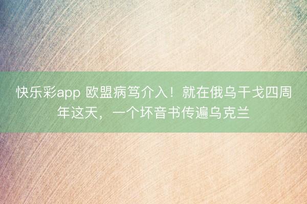 快乐彩app 欧盟病笃介入!就在俄乌干戈四周年这天,一个坏音书传遍乌克兰